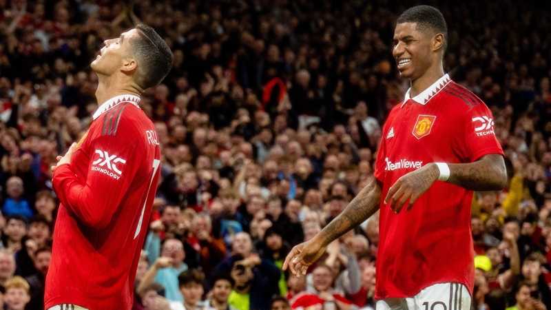 Cristiano Ronaldo (L) soaks up the cheers after scoring at Old Trafford