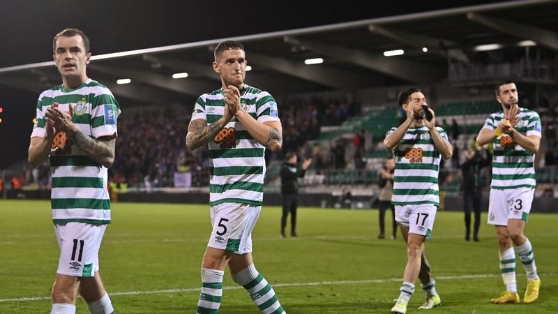 Sean Kavanagh, Lee Grace, Richie Towell and Neil Farrugia thank supporters at Tallaght last night