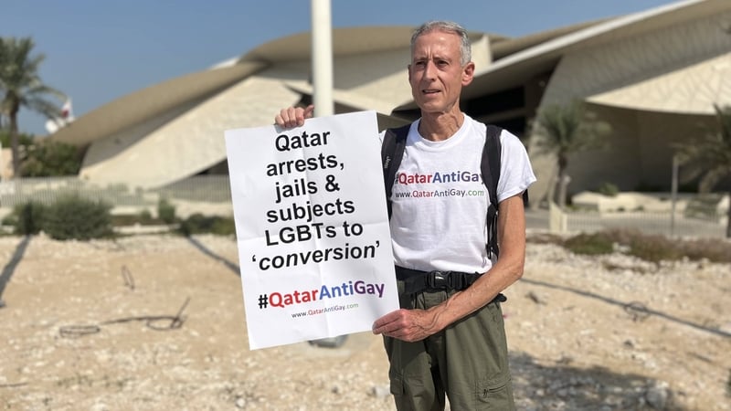 Activist Peter Tatchell protested in Doha this week