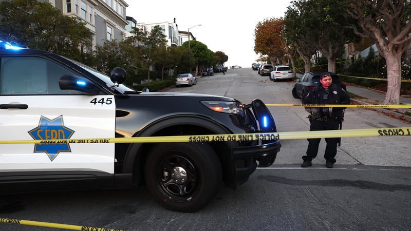 Police stand guard outside the Pelosi house in San Francisco