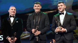 (L to R): Ciarán Kilkenny of Dublin, David Clifford of Kerry, and Damien Comer of Galway