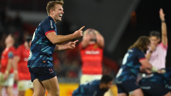 Ulster full-back Stewart Moore celebrates at the final whistle