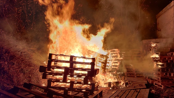 Stockpiled bonfire material set ablaze in Clondalkin last night (Image: Dublin Fire Brigade)