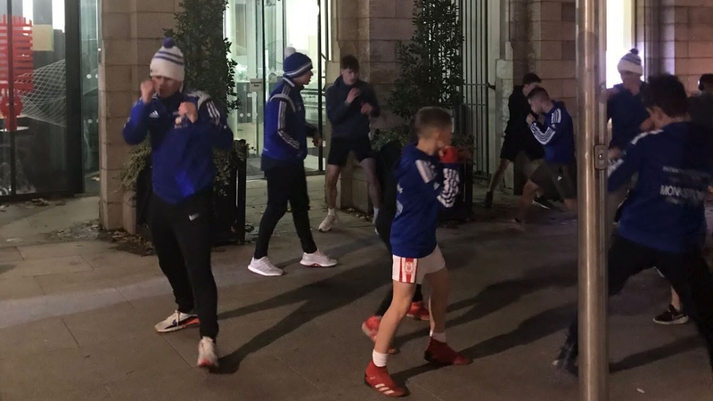 Members of Monkstown Boxing Club training in the street outside Dun Laoghaire County Hall, the headquarters of Dún Laoghaire–Rathdown County Council