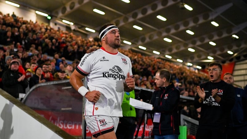 Rob Herring marches out at Kingspan Stadium ahead of the URC game with Leinster