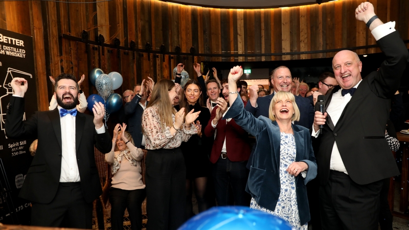 Denise and Pat Rigney celebrate the news with their staff in Drumshanbo