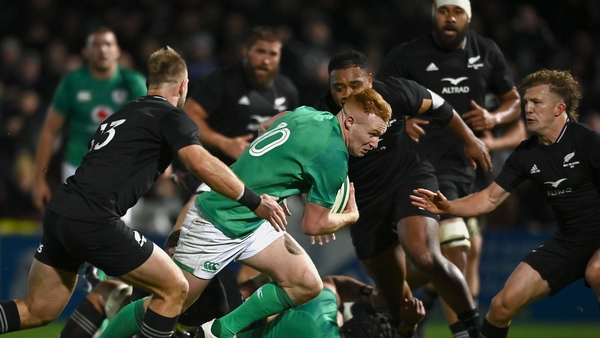 Ciarán Frawley powers over for a try