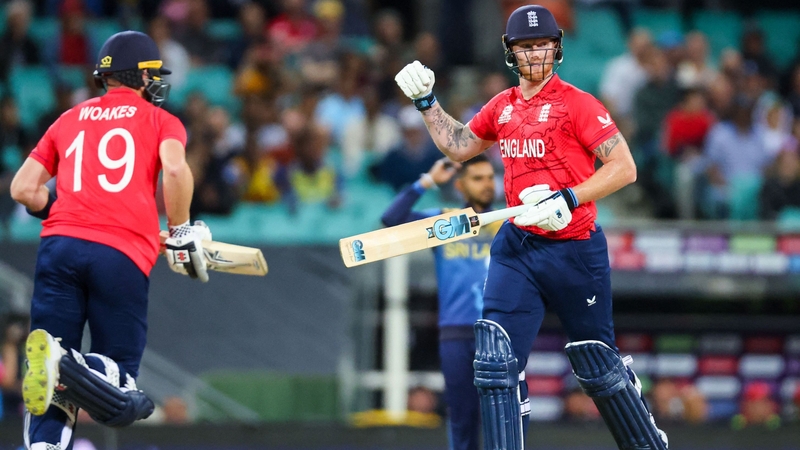 Ben Stokes celebrates as Chris Woakes hits the winning runs