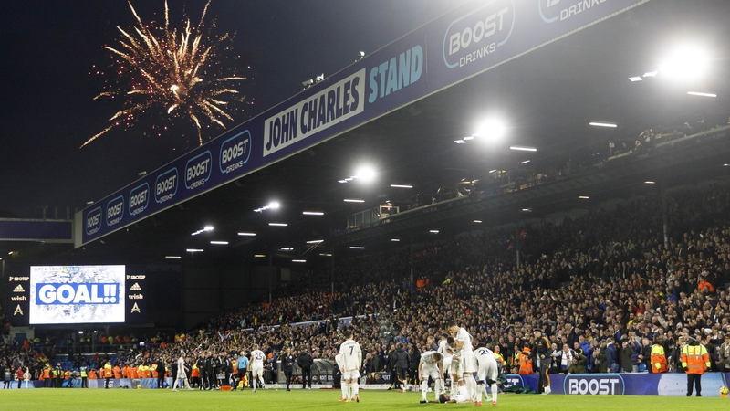 Leeds celebrate Crysencio Summerville's winner as fireworks explode outside Elland Road