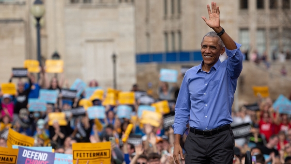 Former US President Barack Obama attends a rally in support of Democratic US Senate candidate John Fetterman in Pittsburgh, Pennsylvania