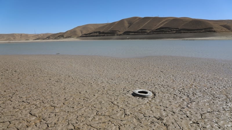 An aerial view in September of the almost dried up Zernek Dam in Gurpinar district of Van, Turkey