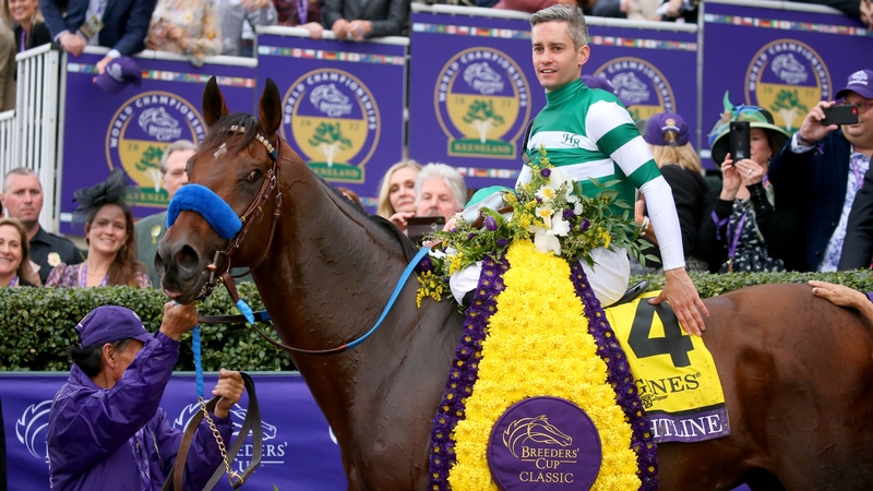 Flavien Prat with Flightline after Saturday's victory