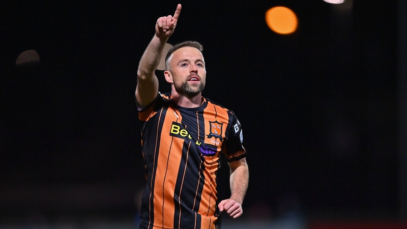 Keith Ward of Dundalk celebrates the only goal of the game