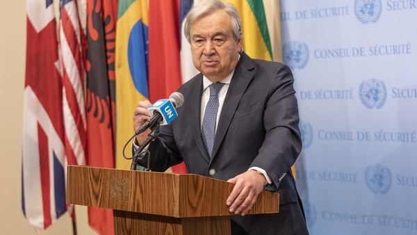 UN Secretary-General Antonio Guterres addressing the press in Egypt