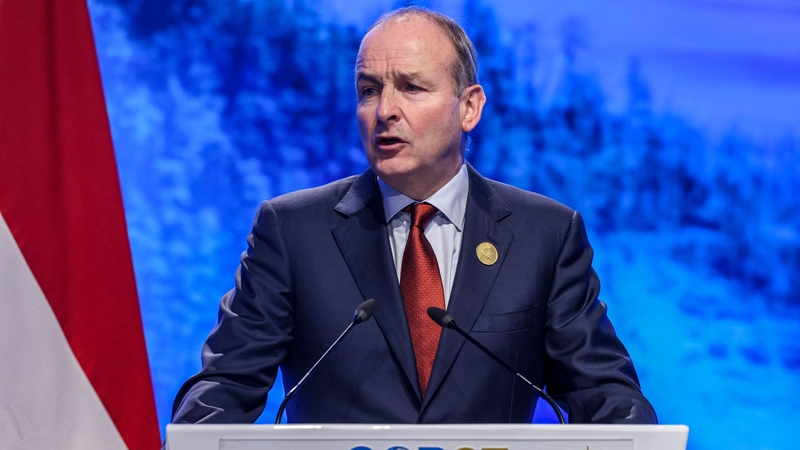 An Taoiseach Micheál Martin ag tabhairt a aithisc uaidh in Sharm el-Sheikh tráthnóna