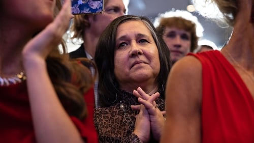 An attendee at an Ohio Republican Party election rally in Columbus last night