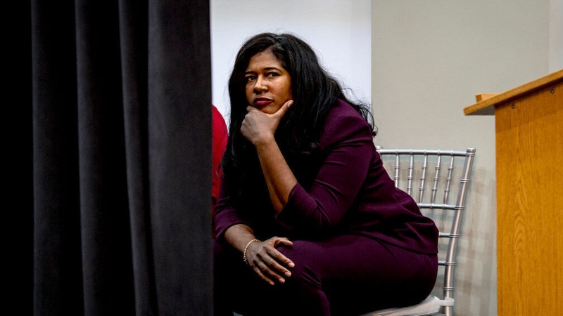 Kristina Karamo, Republican secretary of state candidate for Michigan, looks on during the Unite America rally last month