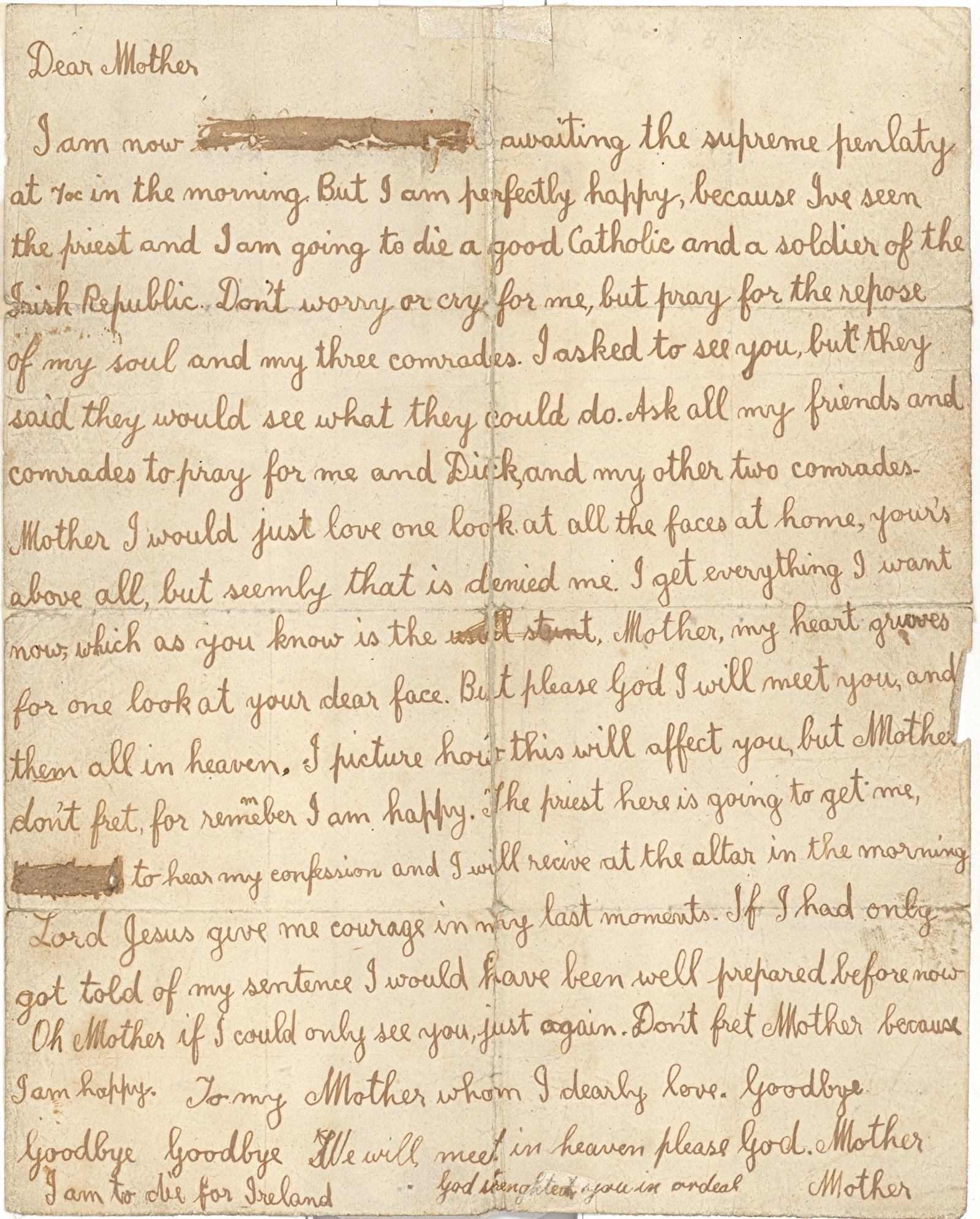 James Fisher's final letter. Credit: Kilmainham Gaol Archive.