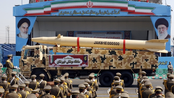 A Kheibar Shekan missile at an Iranian military parade in Tehran in September