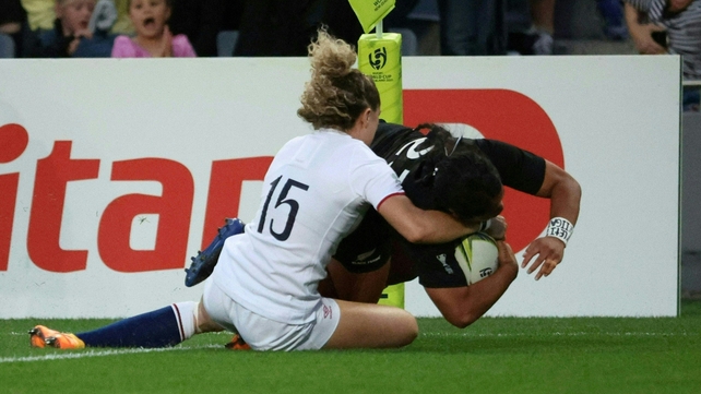 12 November New Zealand's Ayesha Leti-l'iga goes over for what proved to be the winning try in the Women's World Cup final against England