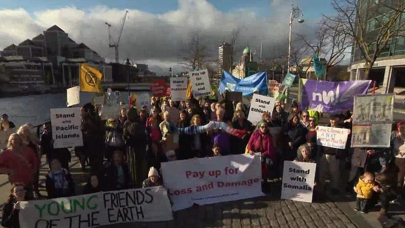 The Stop Climate Chaos Coalition made their appeal at the Irish Famine Memorial on Custom House Quay