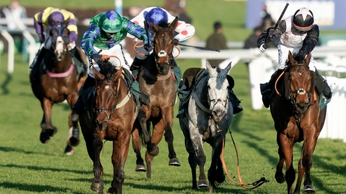 Jonathan Burke riding Ga Law (green/blue) clear the last to win
