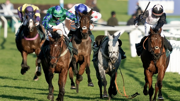 Jonathan Burke riding Ga Law (green/blue) clear the last to win