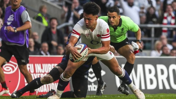 Marcus Smith en route to scoring one of this two tries
