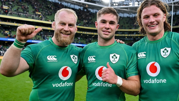 Jeremy Loughman (left) with fellow debutants Jack Crowley and Cian Predergast.
