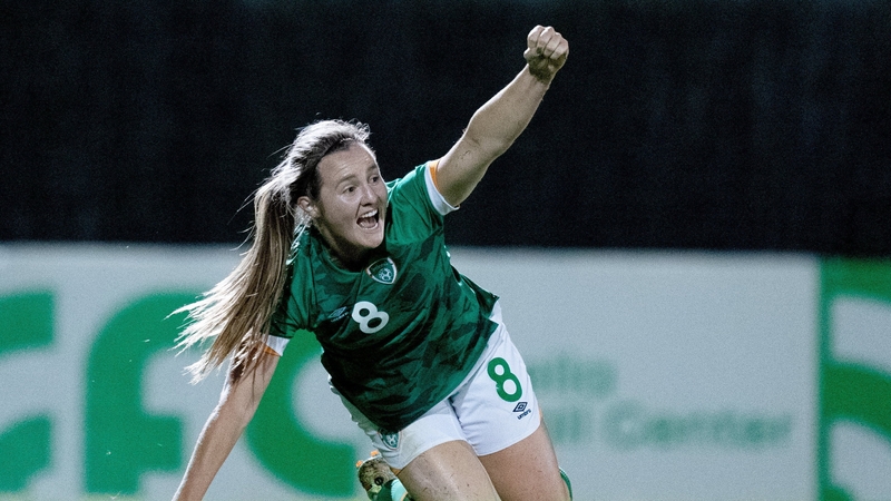 Kyra Carusa celebrates her goal against Morocco