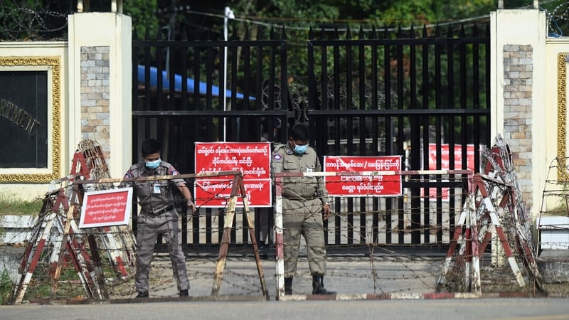 Prison security officials prepare for the release of inmates outside Insein prison