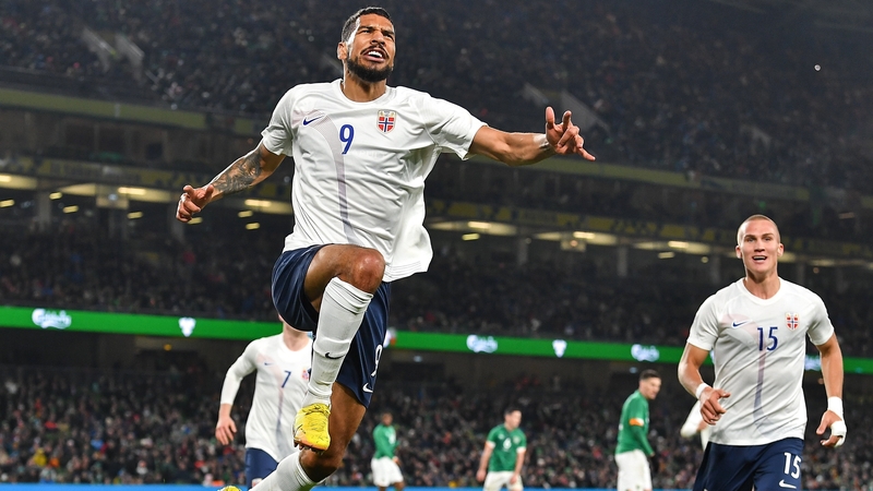 Ohi Omoijuanfo celebrates his winning goal at Lansdowne Road