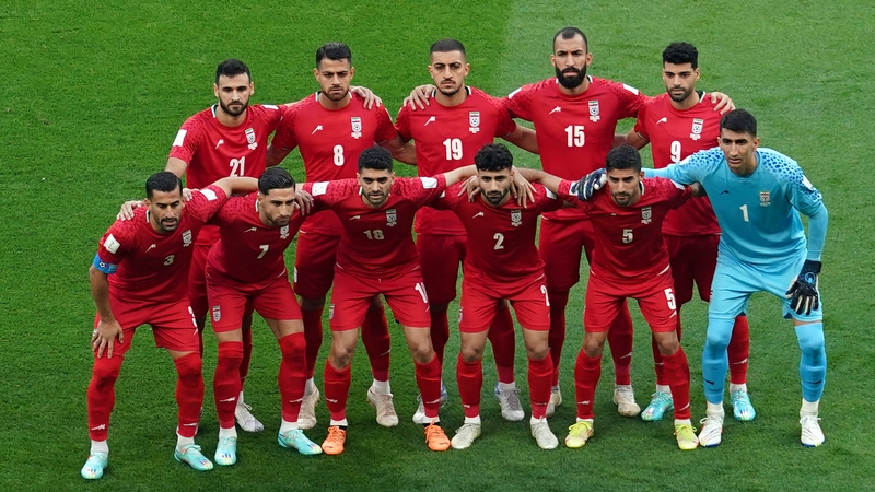 The Iranian football team pictured before their match with England today