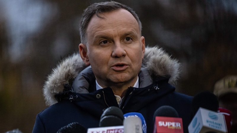 Andrzej Duda speaks to the media at the site of the missile blast in Przewodow (File pic)