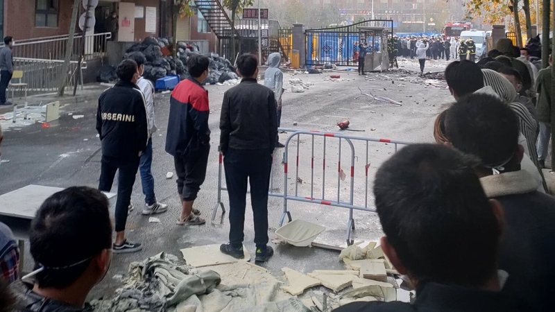 Image taken by an employee at the world's biggest iPhone factory in China shows the workers protesting
