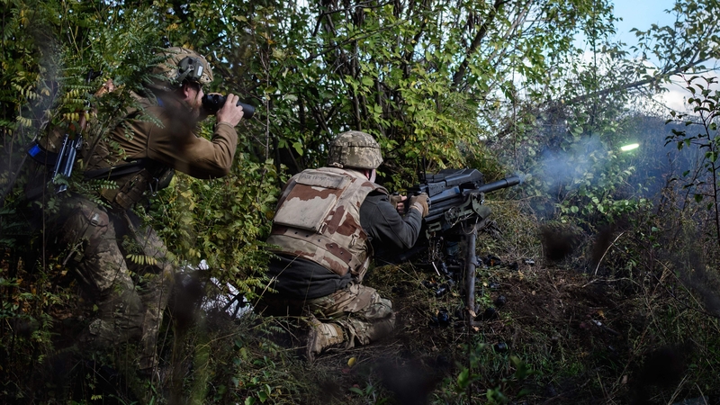 Ukrainian infantry firing a US-made grenade launcher towards Russian positions near Toretsk
