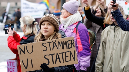 Greta Thunberg pictured at a climate demonstration by youth-led organisation Aurora