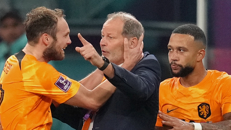 Daley Blind (L) celebrated the second goal with his father and Netherlands assistant coach Danny Blind