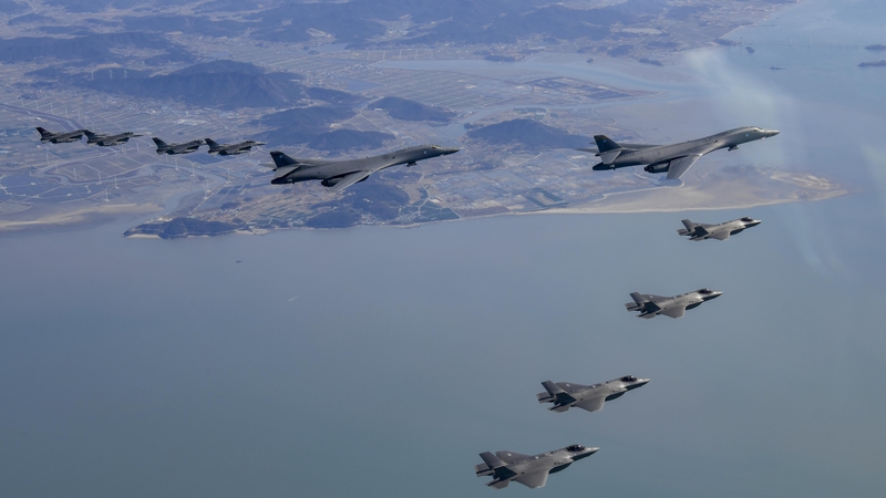 US Air Force fighter jets and South Korean Air Force fighter jets fly over South Korea during the joint air drills last month (pic: South Korean Defense Ministry)