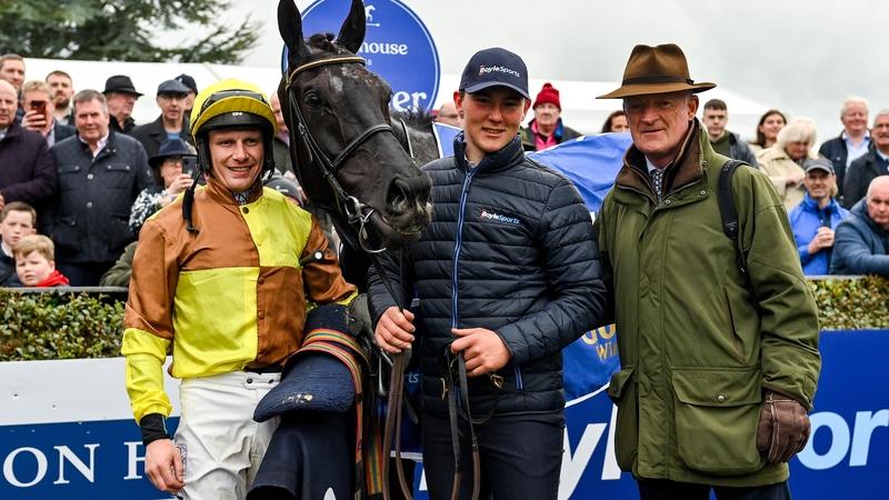 Galopin Des Champs was an 18 length winner for jockey Paul Townend (L) and trainer Willie Mullins (R) in his last race, at Fairyhouse in April