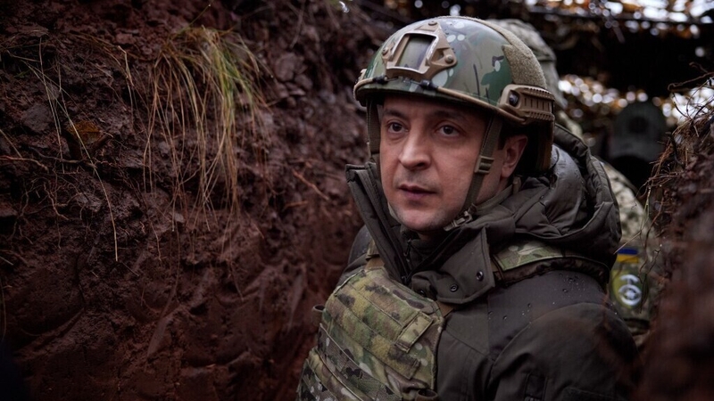 Ukrainian President Volodymyr Zelensky pictured along front-line position in Donbas (Pic: Ukrainian Presidency)