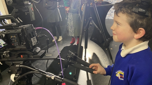 Ruadhán Ó Rourke operates a camera at Fíbín Media in Conamara