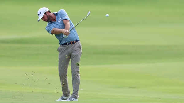 Scott Jamieson plays his second shot on the 13th hole
