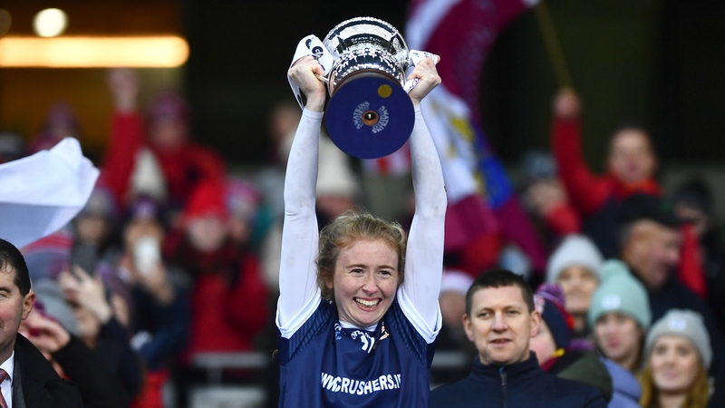 Kilkerrin-Clonberne captain Louise Ward lifts the All-Ireland trophy