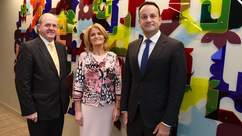 IDA Ireland chairman Frank Ryan (left), IDA Ireland interim CEO Mary Buckley (middle) with Tánaiste Leo Varadkar (right) at the launch of its annual results