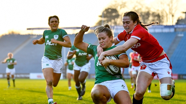 26 March: Stacey Flood scores try against Wales in the Six Nations match at the RDS