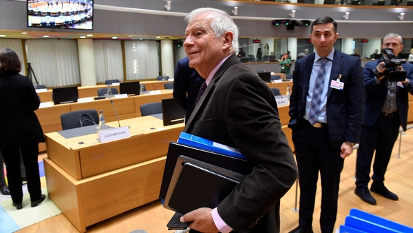 EU foreign policy chief Josep Borrell arriving at the council meeting this morning