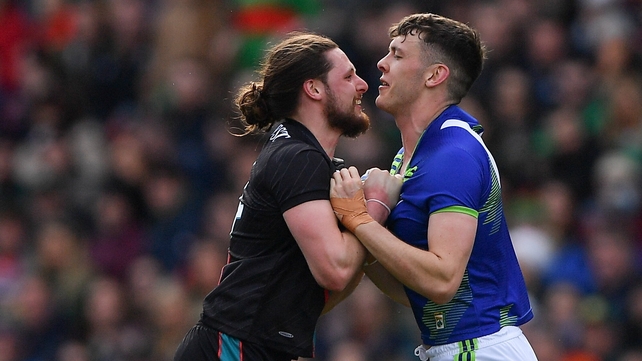 3 April: Pádraig O'Hora and David Clifford getting to know each other during the Division 1 league final