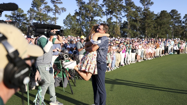 10 April: Scottie Scheffler hugging wife Meredith after winning the 2022 US Masters
