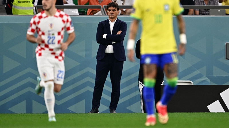 Zlatko Dalic looks on during the quarter-final win against favourites Brazil